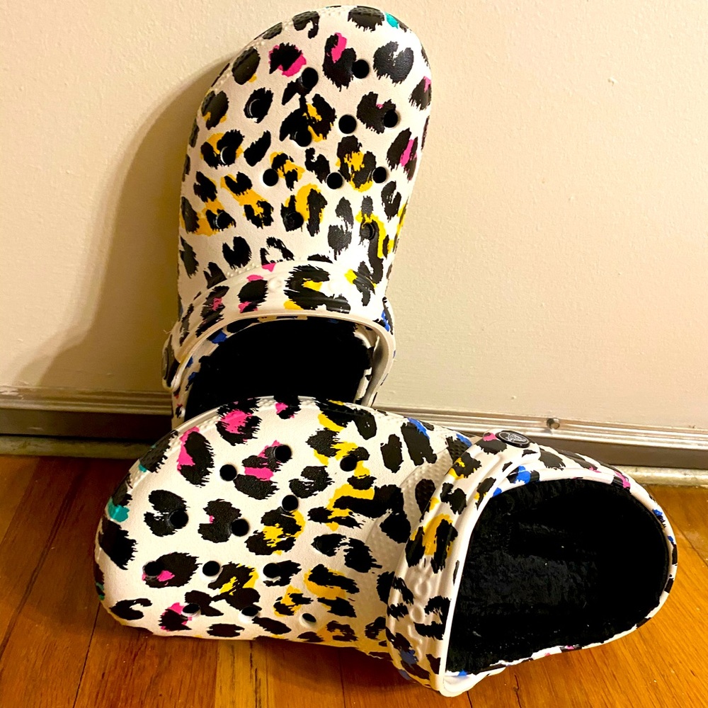 Animal print fur lined Crocs